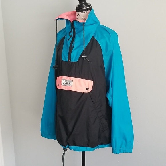 90s Vintage DKP Dopamine Neon Retro Windbreaker Kangaroo Pocket - Picture 3 of 6